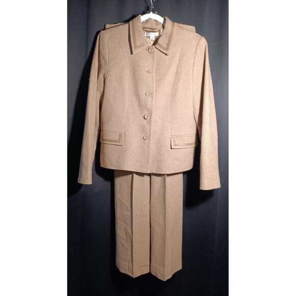 Pendleton Jackets & Blazers - Pendleton Tan Wool Silk Suit Set Jacket 10 Pants 8 Leather Trim Classic Career